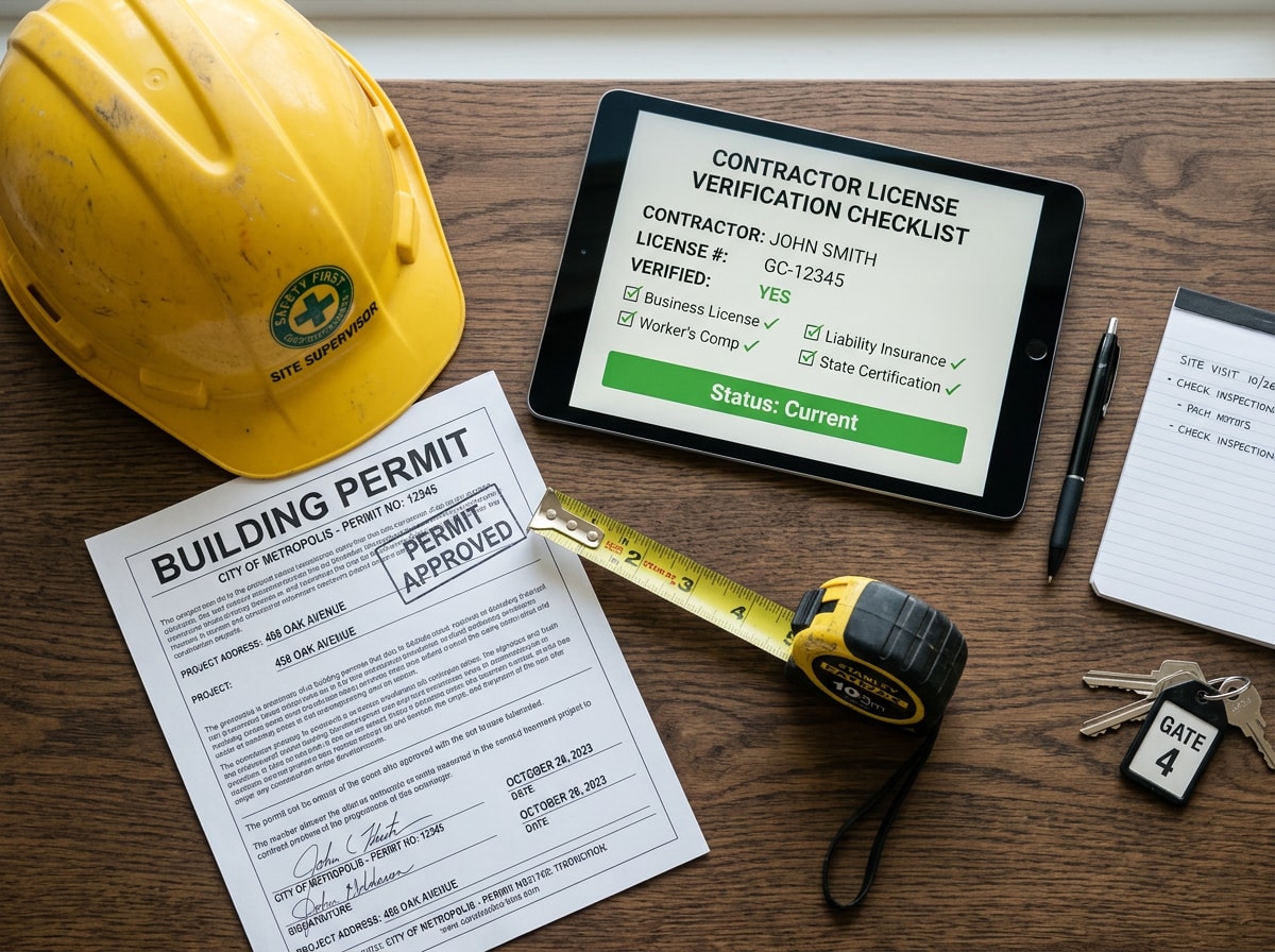 Checklist for verifying a commercial renovation contractor's license, insurance, and safety record