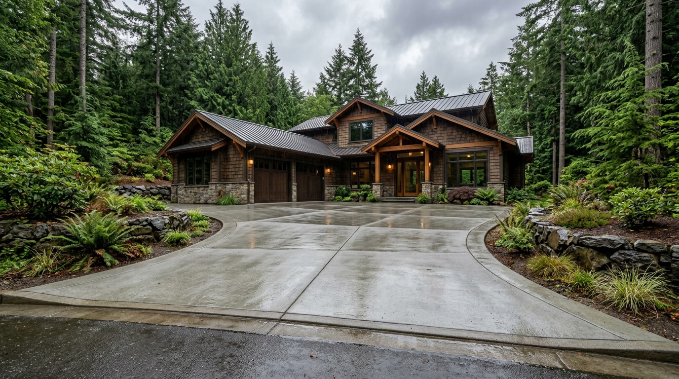 Finished concrete driveway at a home in Skagit County, WA